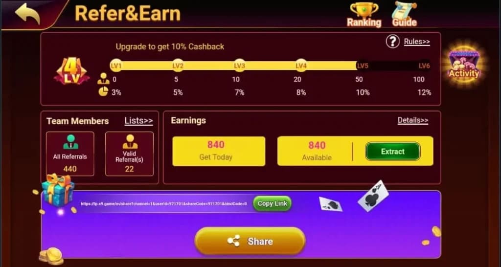 S9 game share and earn section - MIGA Casino Download